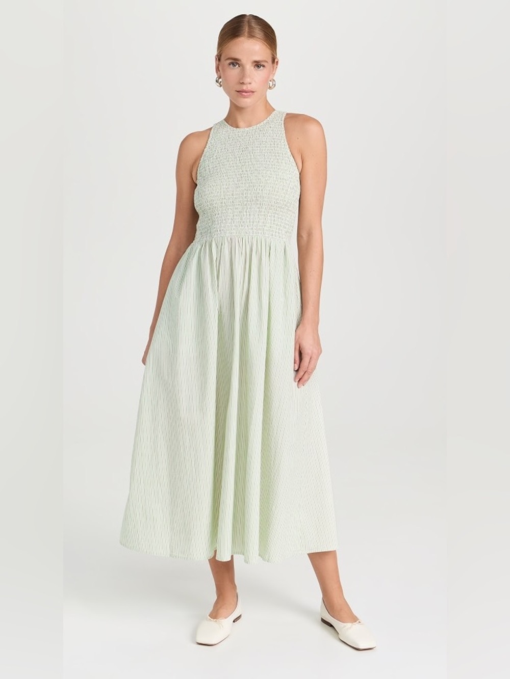 Madewell Smocked Sleeveless Midi Dress Stripe green